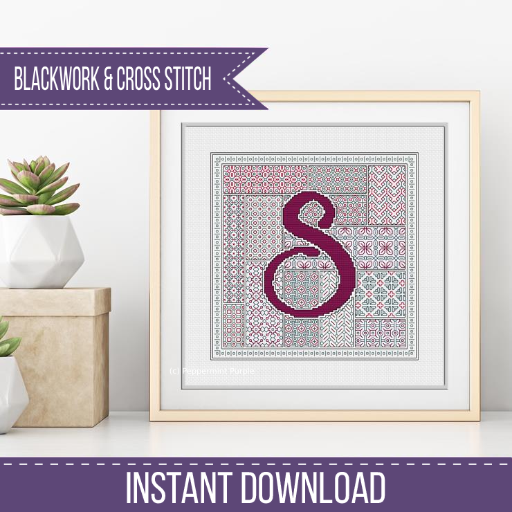 Blackwork Red Letters Blackwork Pattern by Peppermint Purple