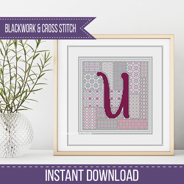 Blackwork Red Letters Blackwork Pattern by Peppermint Purple