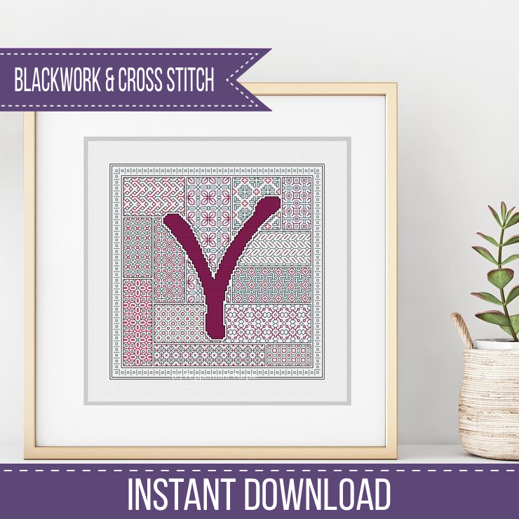 Blackwork Red Letters Blackwork Pattern by Peppermint Purple