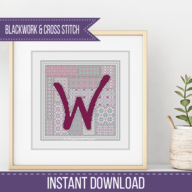 Blackwork Red Letters Blackwork Pattern by Peppermint Purple