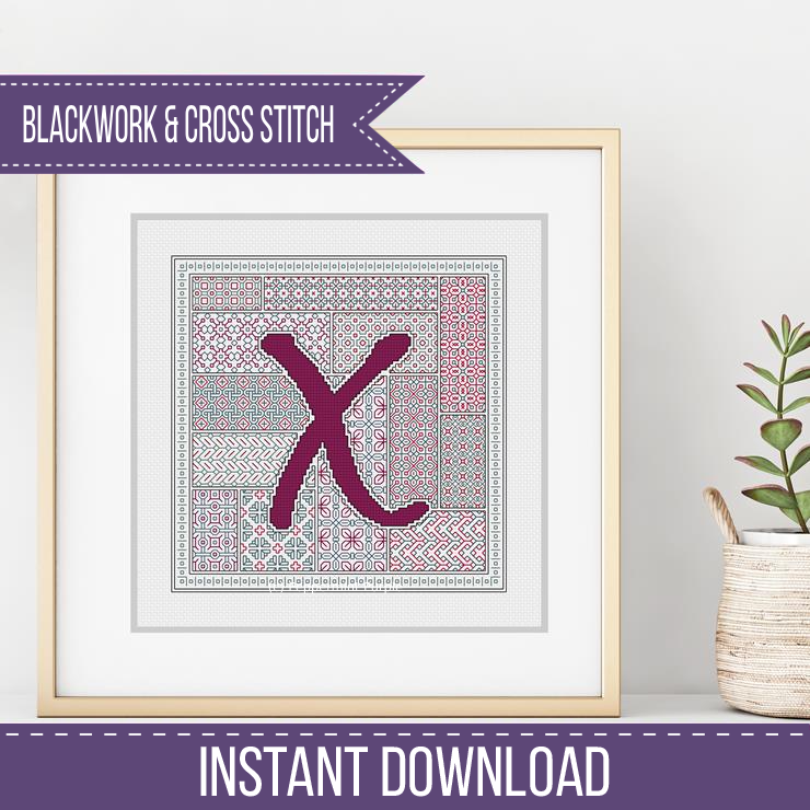Blackwork Red Letters Blackwork Pattern by Peppermint Purple