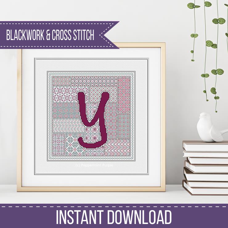 Blackwork Red Letters Blackwork Pattern by Peppermint Purple