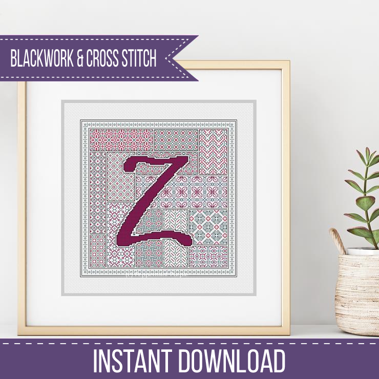 Blackwork Red Letters Blackwork Pattern by Peppermint Purple