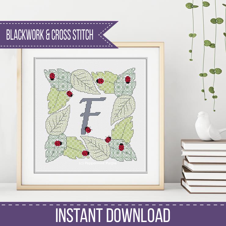 Ladybug Letters Blackwork Pattern by Peppermint Purple