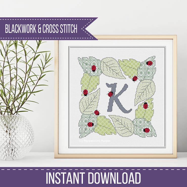 Ladybug Letters Blackwork Pattern by Peppermint Purple