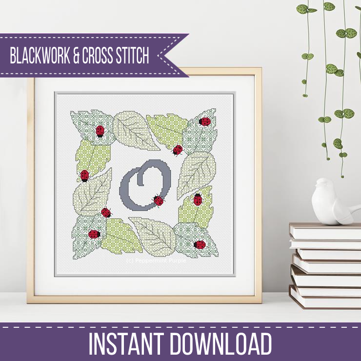 Ladybug Letters Blackwork Pattern by Peppermint Purple