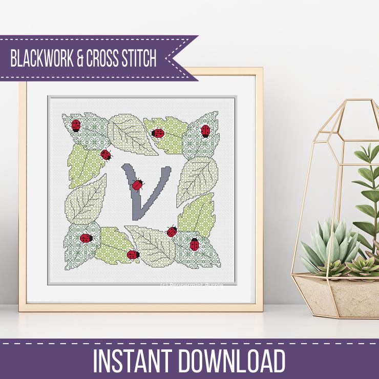 Ladybug Letters Blackwork Pattern by Peppermint Purple