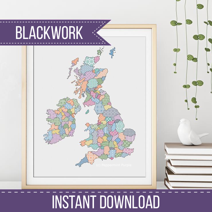 UK & Eire Counties Blackwork Blackwork Pattern by Peppermint Purple