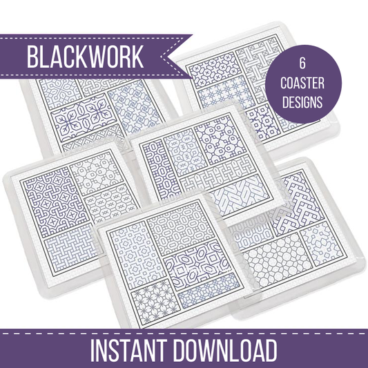 Rainy Day Coasters Blackwork Pattern by Peppermint Purple