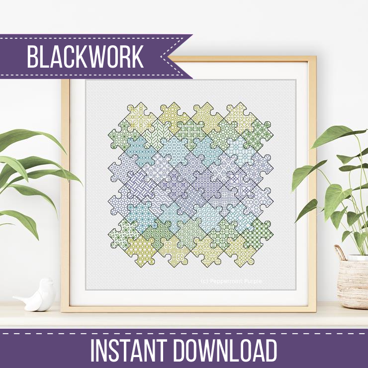 Jigsaw Puzzle Blackwork Blackwork Pattern by Peppermint Purple