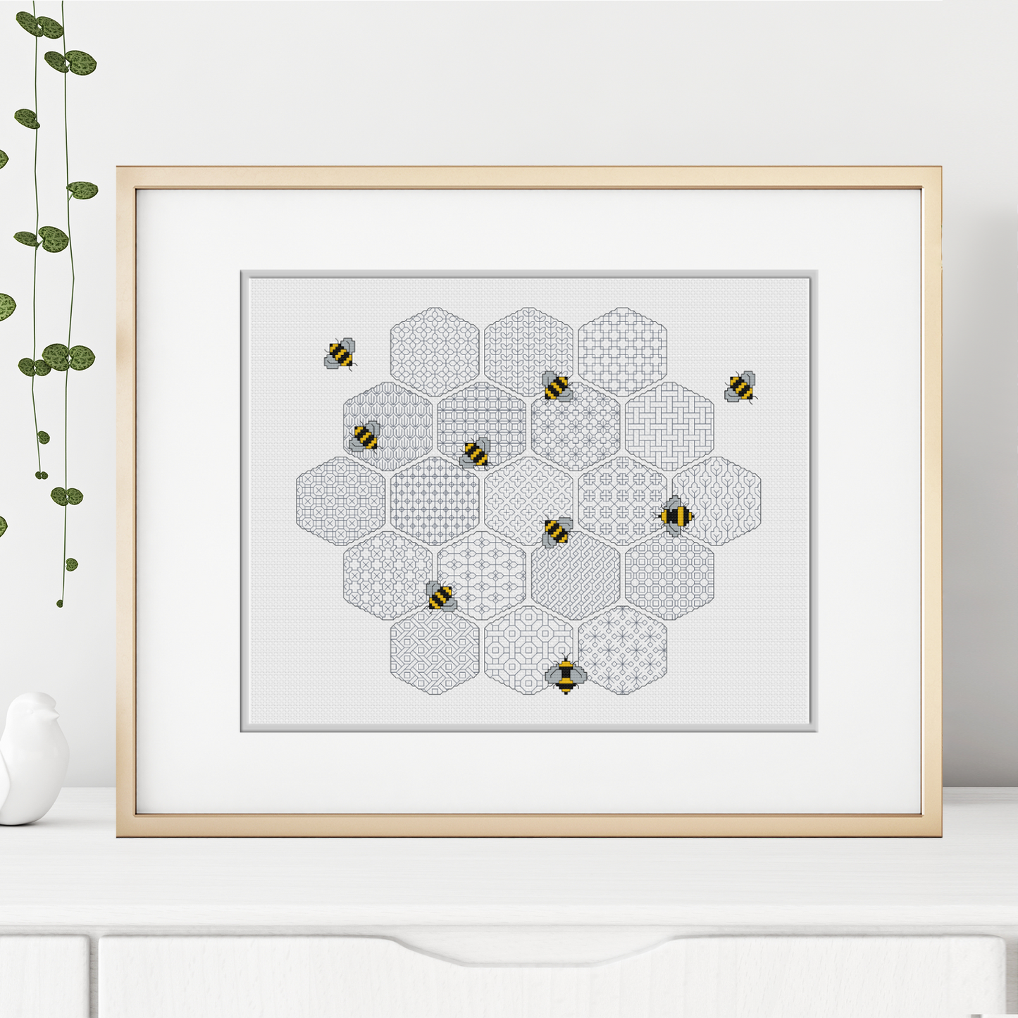 Blackwork Worker Bees Blackwork Pattern by Peppermint Purple