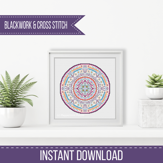 Blackwork Mandala 2 Blackwork Pattern by Peppermint Purple