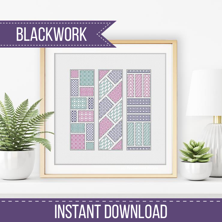 Geometric Bookmarks Blackwork Pattern by Peppermint Purple