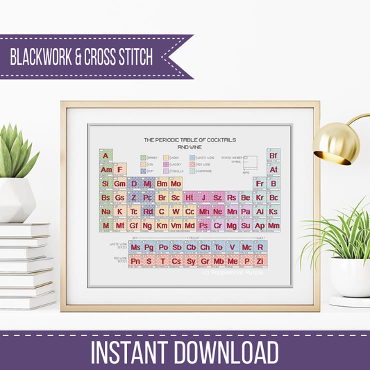 The Periodic Table of Cocktails & Wine Blackwork Pattern by Peppermint Purple