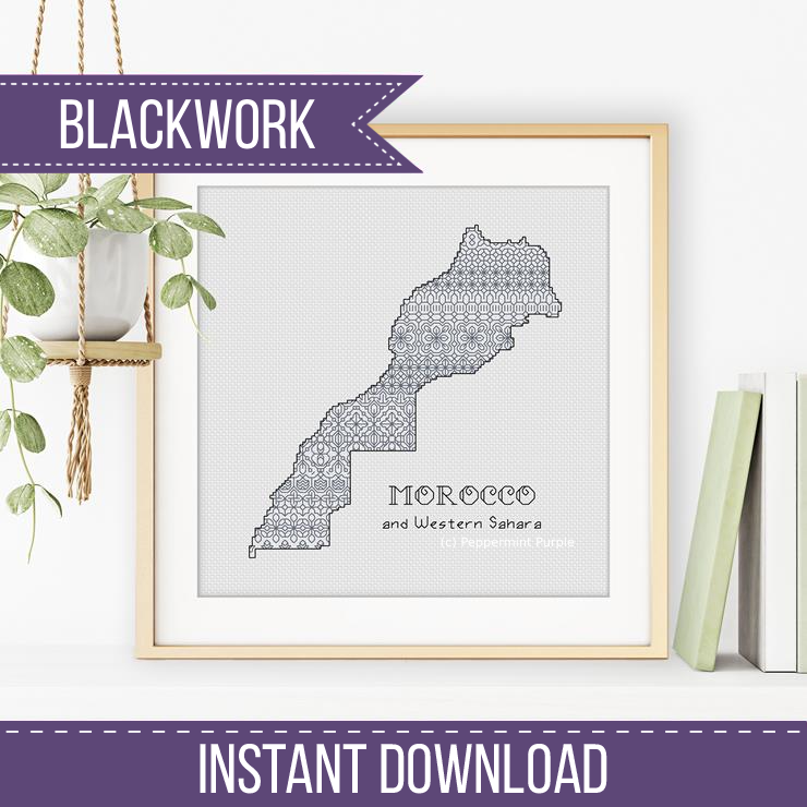 Morocco (& Western Sahara) Blackwork Pattern Blackwork Pattern by Peppermint Purple