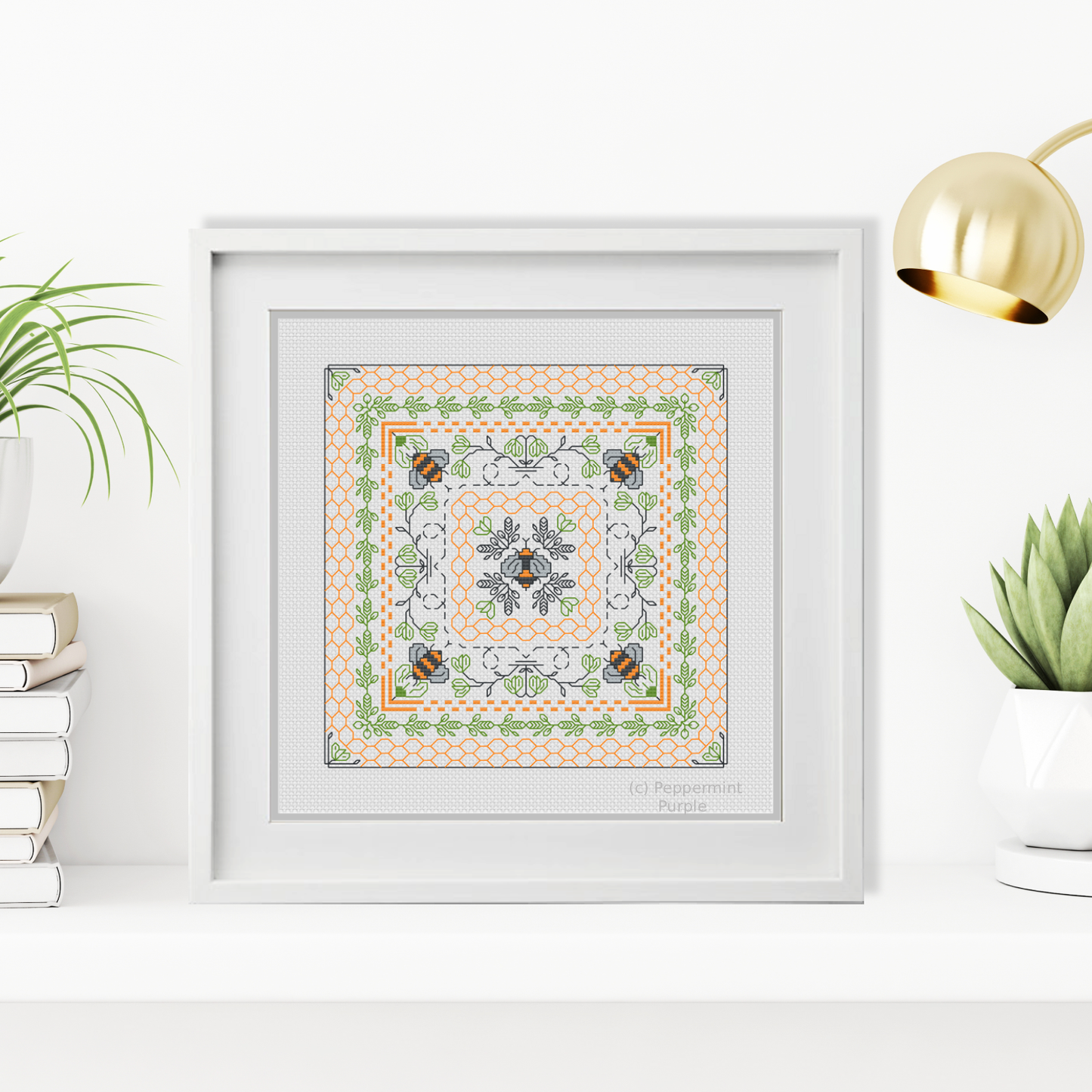Hints of Bees Blackwork Pattern by Peppermint Purple