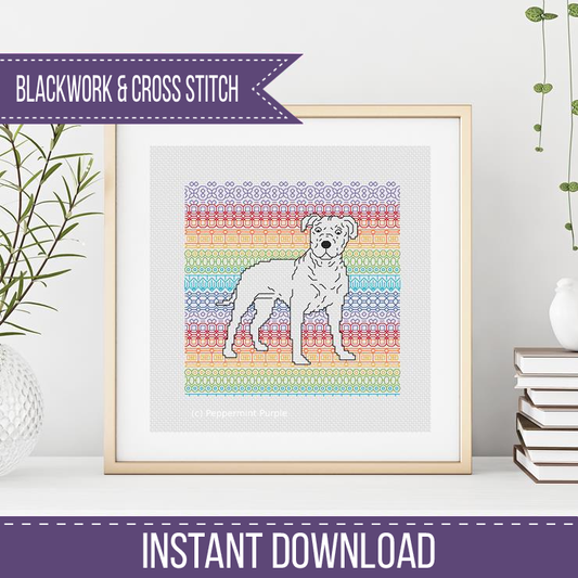 Staffordshire Bull Terrier Blackwork Pattern by Peppermint Purple