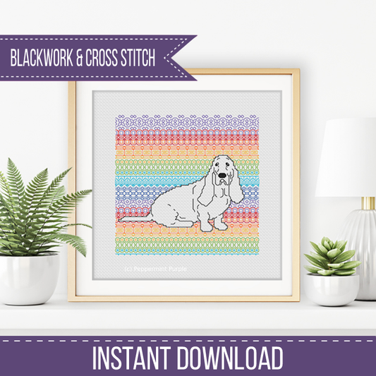 Basset Hound Blackwork Blackwork Pattern by Peppermint Purple