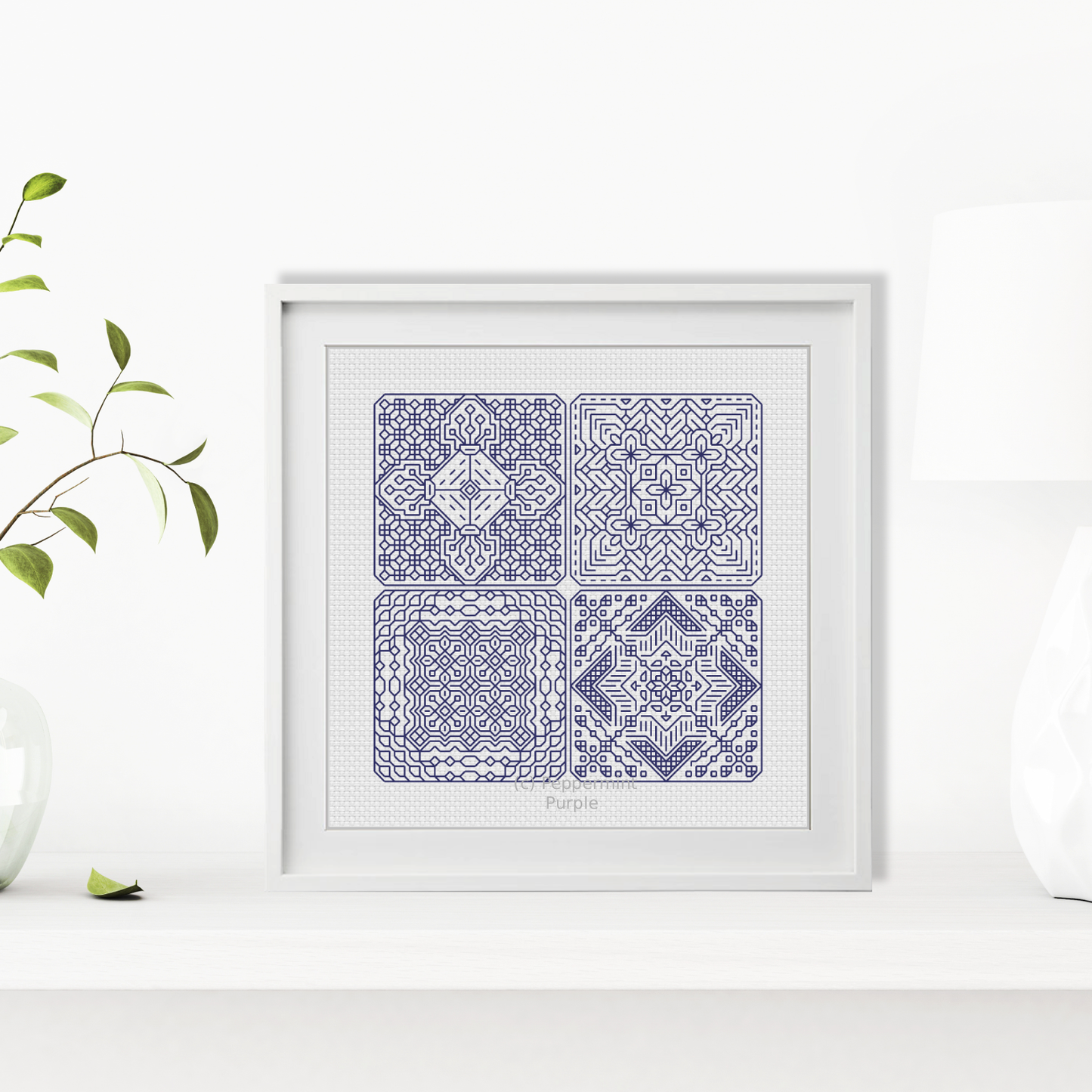 Dutch Tiles Mini Set 8 Blackwork Pattern by Peppermint Purple