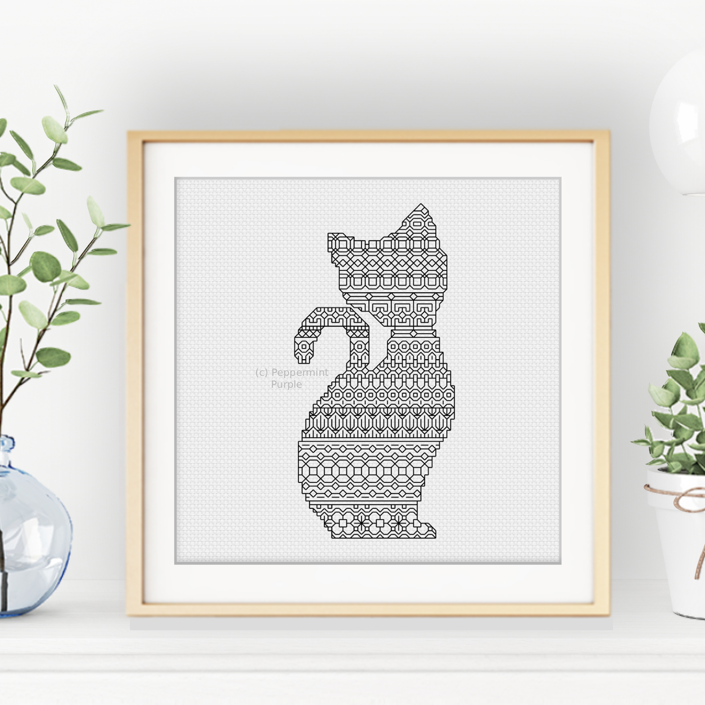 Cat Silhouette Blackwork Pattern by Peppermint Purple