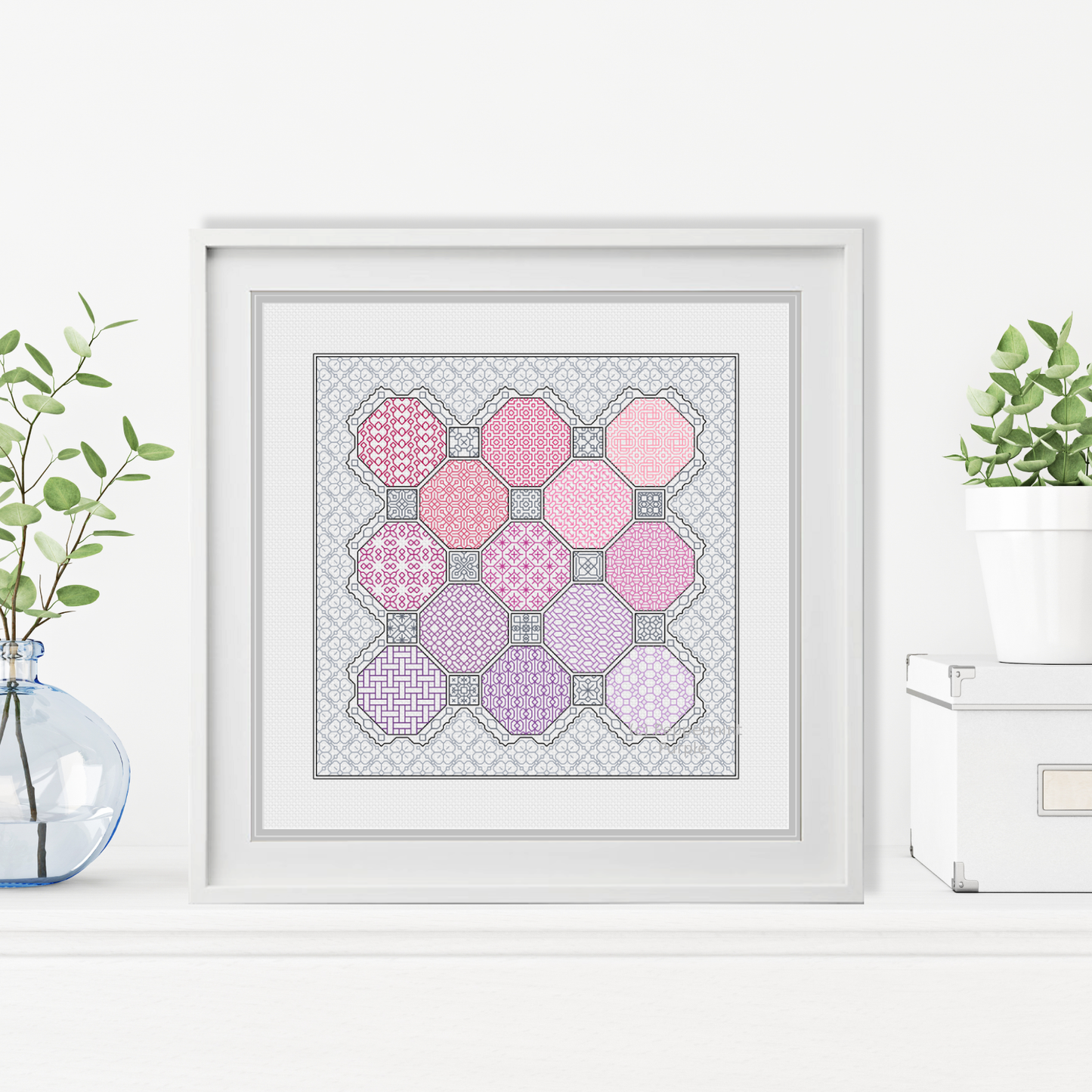 Pink and Grey Blackwork Pattern Blackwork Pattern by Peppermint Purple