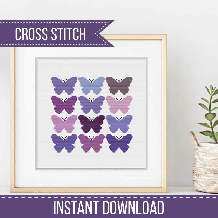Purple Butterflies Cross Stitch Pattern by Peppermint Purple