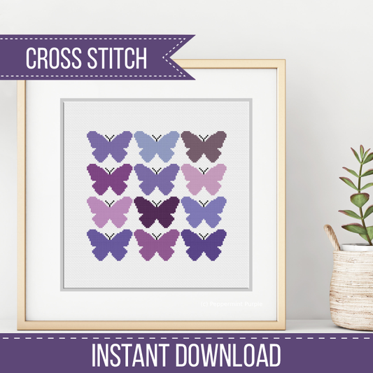 Purple Butterflies Cross Stitch Pattern by Peppermint Purple