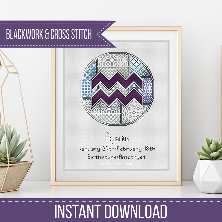 Aquarius Blackwork Blackwork Pattern by Peppermint Purple