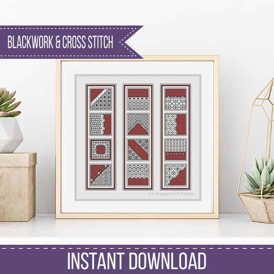 Terra Cotta Bookmarks Blackwork Pattern by Peppermint Purple