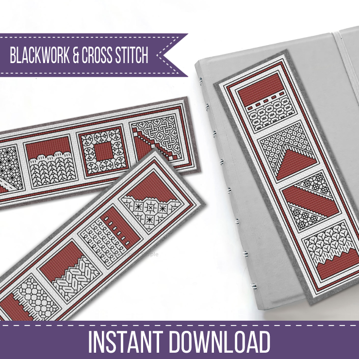 Terra Cotta Bookmarks Blackwork Pattern by Peppermint Purple