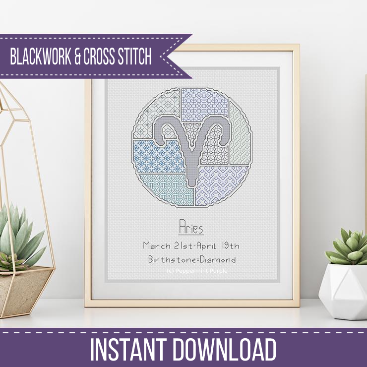 Aries Blackwork Blackwork Pattern by Peppermint Purple