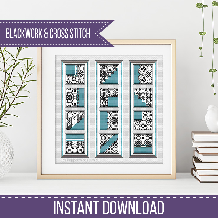 Turquoise Bookmarks Blackwork Pattern by Peppermint Purple