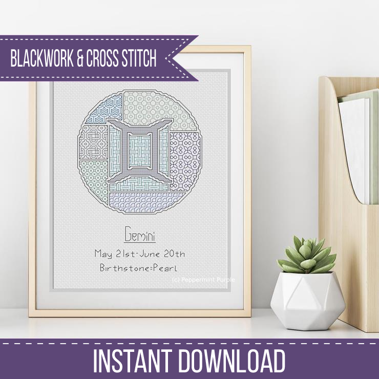 Gemini Blackwork Blackwork Pattern by Peppermint Purple