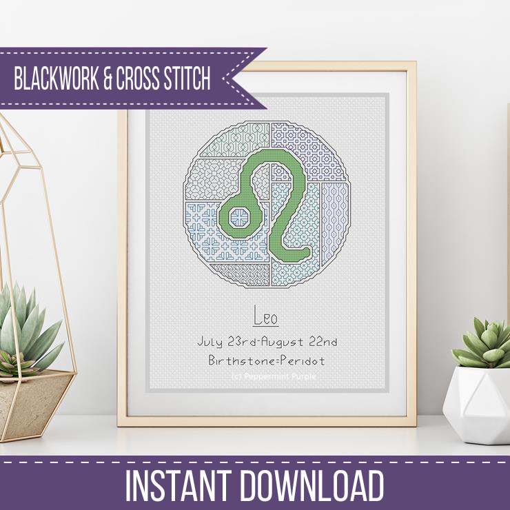 Leo Blackwork Blackwork Pattern by Peppermint Purple