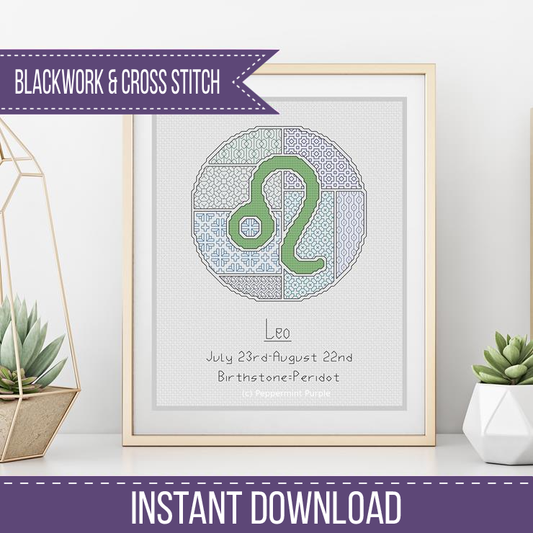 Leo Blackwork Blackwork Pattern by Peppermint Purple