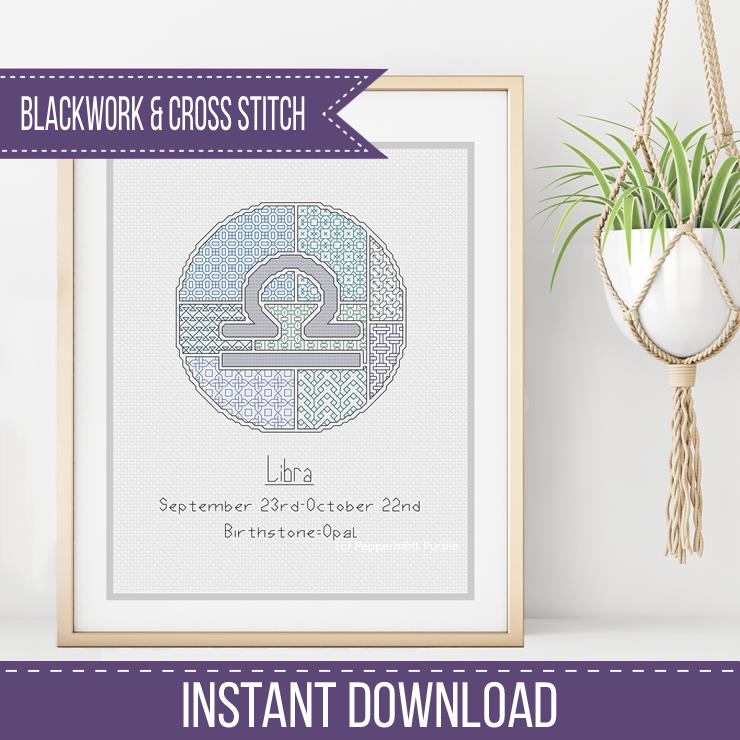 Libra Blackwork Blackwork Pattern by Peppermint Purple