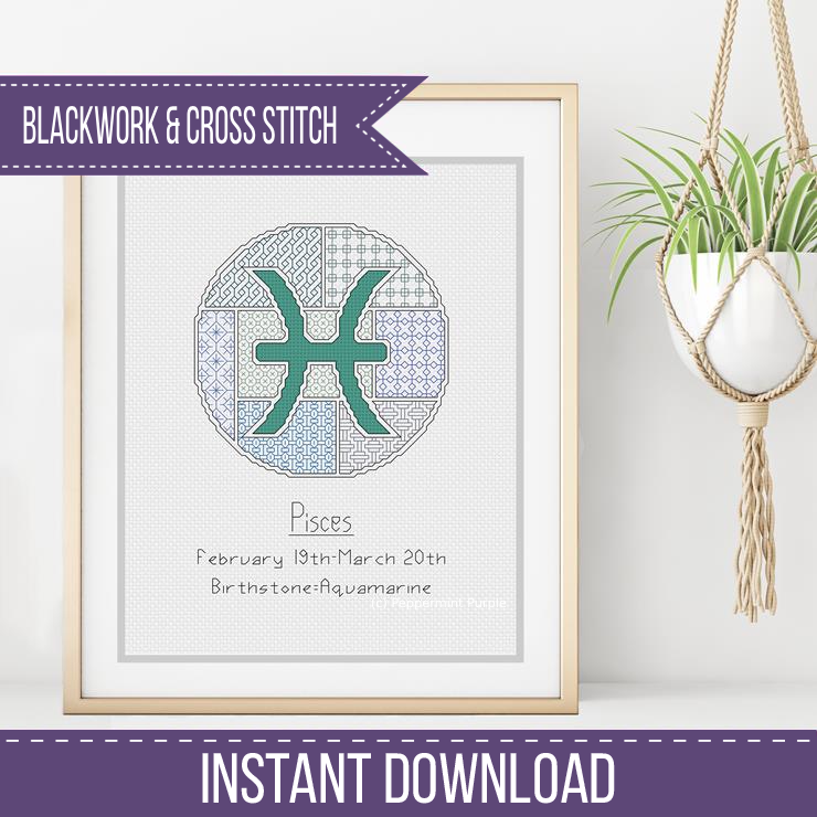 Pisces Blackwork Blackwork Pattern by Peppermint Purple