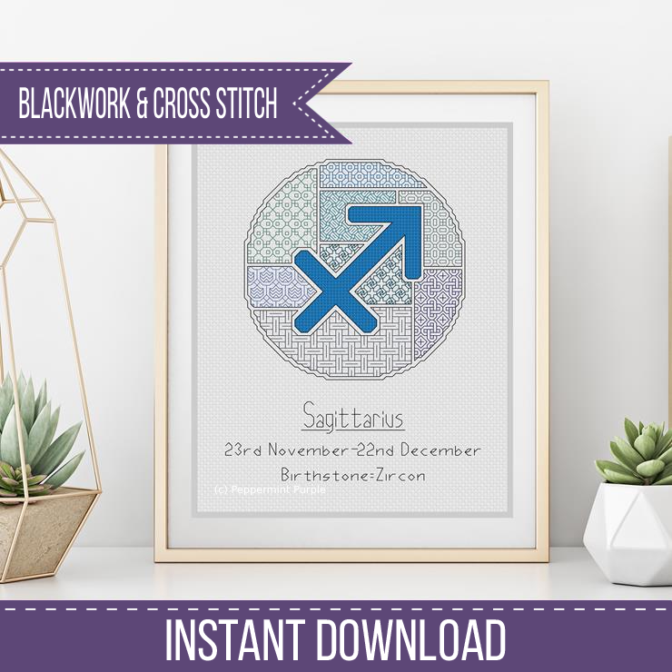 Sagittarius Blackwork Blackwork Pattern by Peppermint Purple