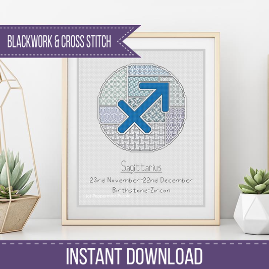 Sagittarius Blackwork Blackwork Pattern by Peppermint Purple