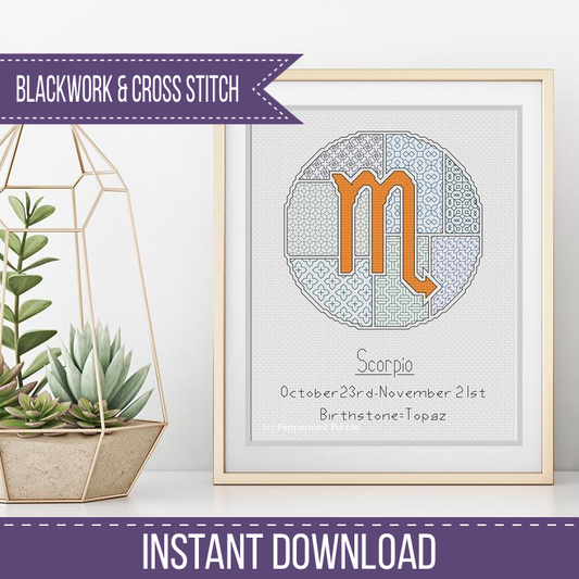 Scorpio Blackwork Blackwork Pattern by Peppermint Purple