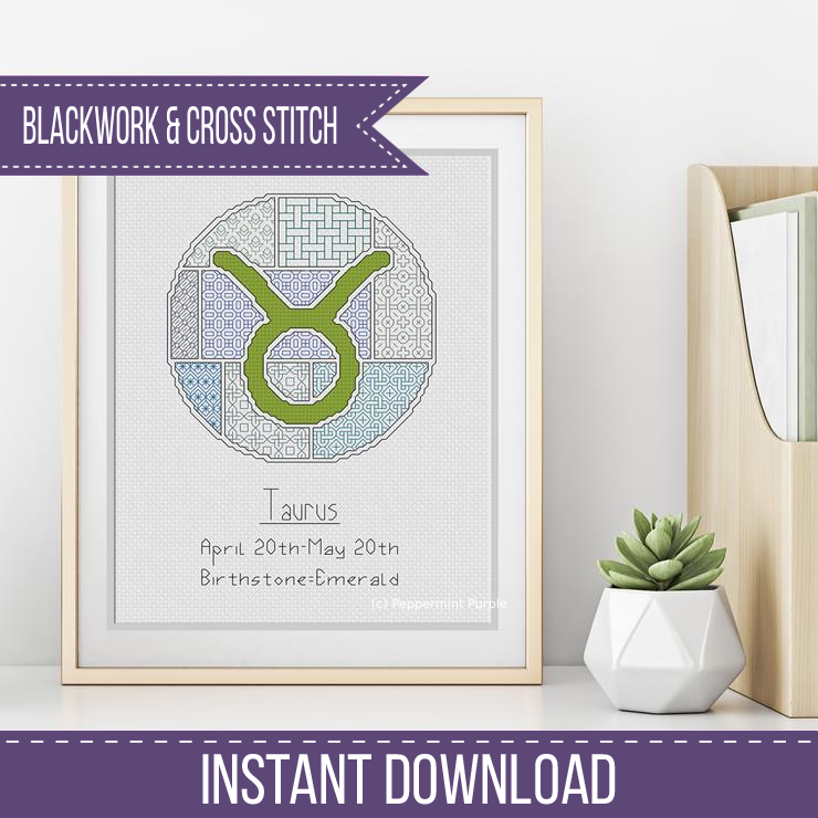 Taurus Blackwork Blackwork Pattern by Peppermint Purple
