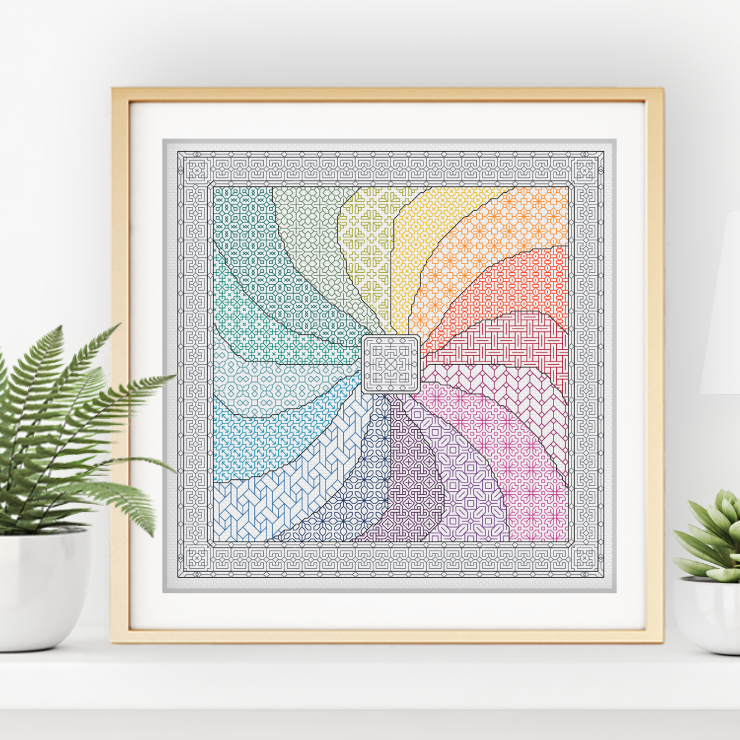 Rainbow Pinwheel Blackwork Pattern by Peppermint Purple