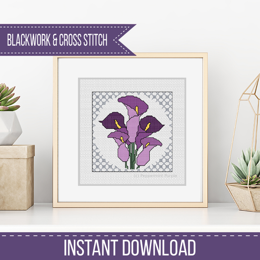 Centre Stage - Calla Lily Blackwork Pattern by Peppermint Purple