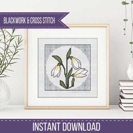 Centre Stage - Snowdrops Blackwork Pattern by Peppermint Purple