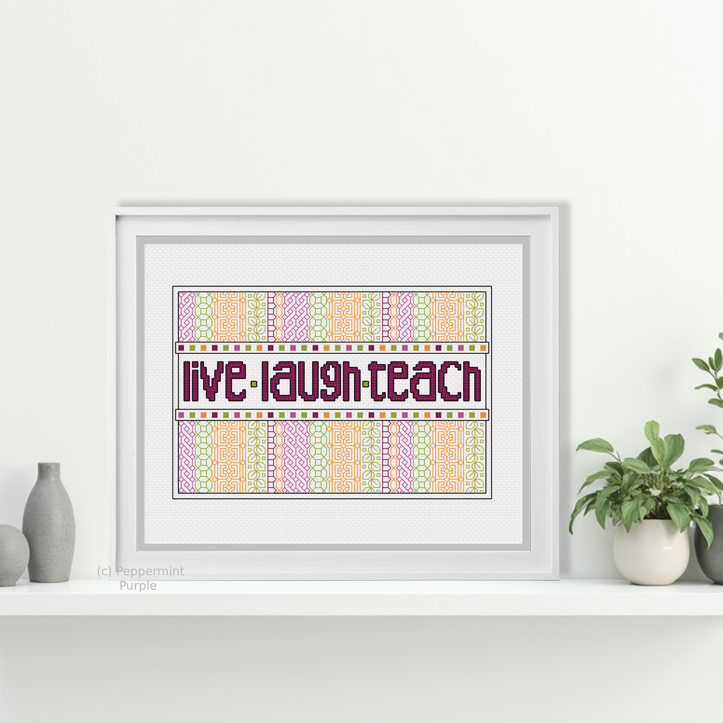 Live Laugh Teach Blackwork Pattern by Peppermint Purple