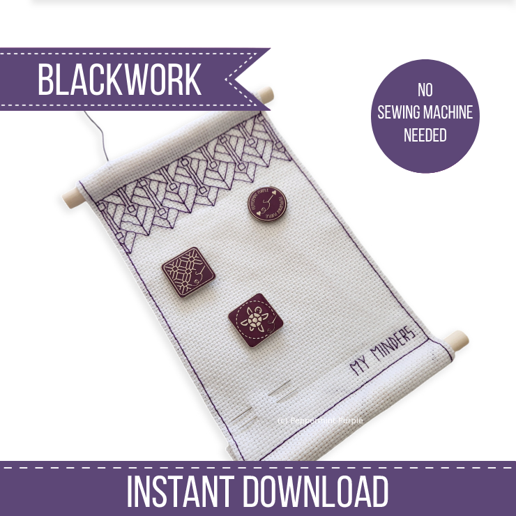 Needle Minder Wall Hanging Blackwork Pattern by Peppermint Purple
