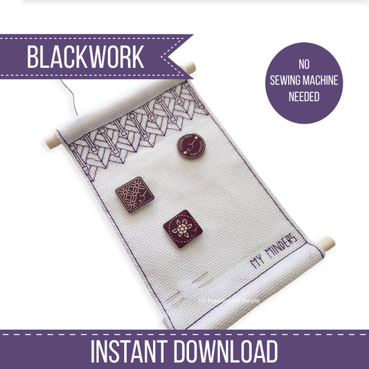 Needle Minder Wall Hanging Blackwork Pattern by Peppermint Purple