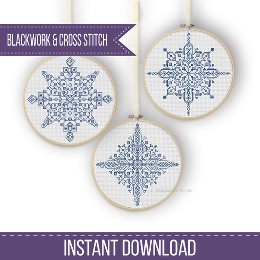 3 Flakes - 2024 version Blackwork Pattern by Peppermint Purple
