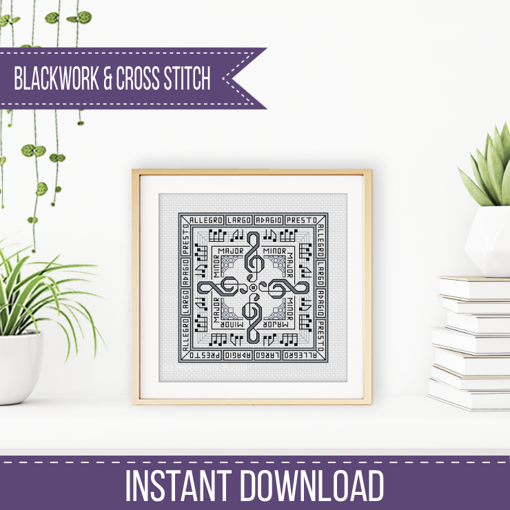 Centre Stage - Musical Clefs Blackwork Pattern by Peppermint Purple