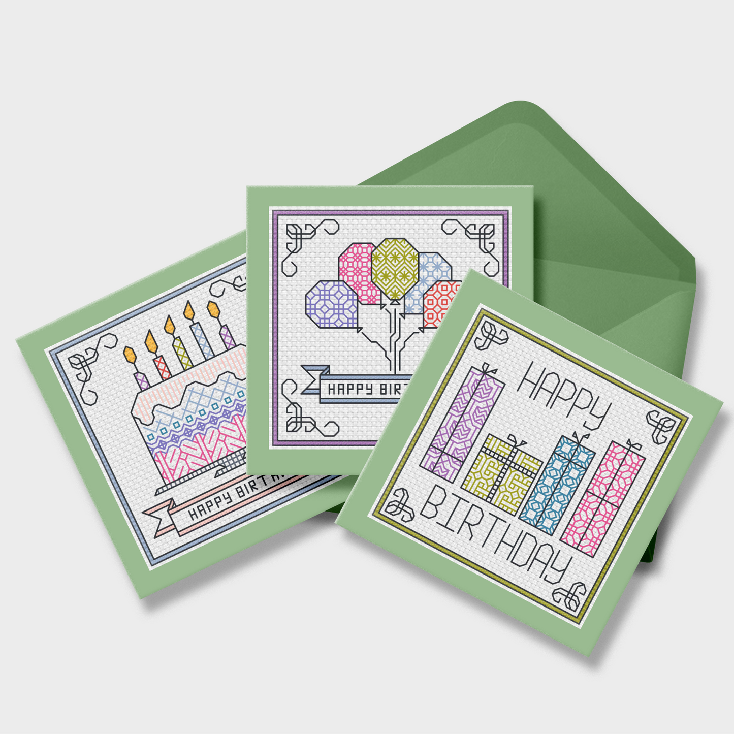 Pastel Birthday Card Set Blackwork Pattern by Peppermint Purple